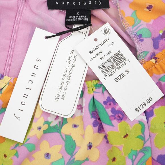 Sanctuary Floral Cutout Long Sleeve Mini Dress Size Small - Picture 6 of 8